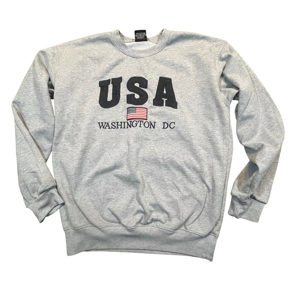 USA Washington‎ DC Men Size M Crewneck Sweatshirt Gray American Flag Souvenir